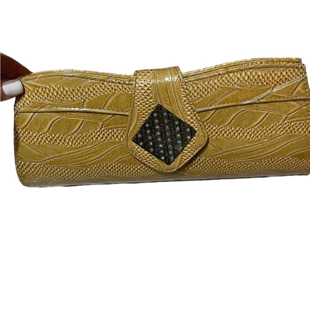 vintage yellow embossed leather and textured clutch purse